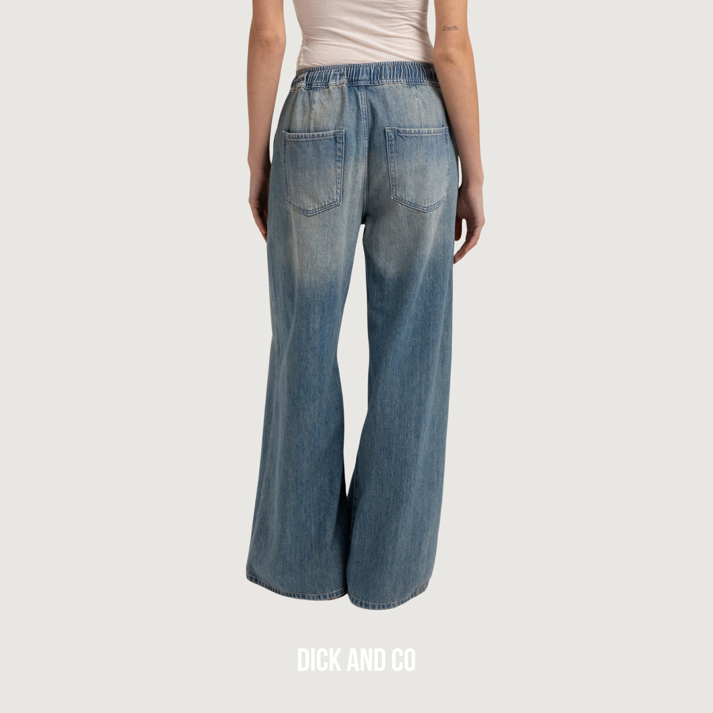 Denim broek met wijde pijpen en trekkoord