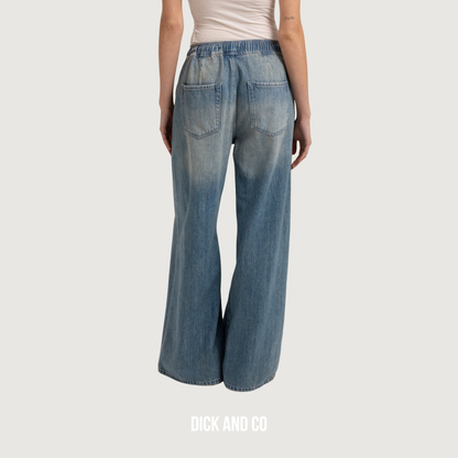 Denim broek met wijde pijpen en trekkoord