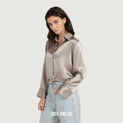 Satijnen blouse met trekkoordzoom