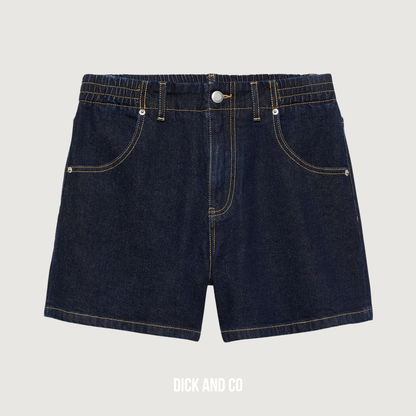 Denim short with elastic waistband