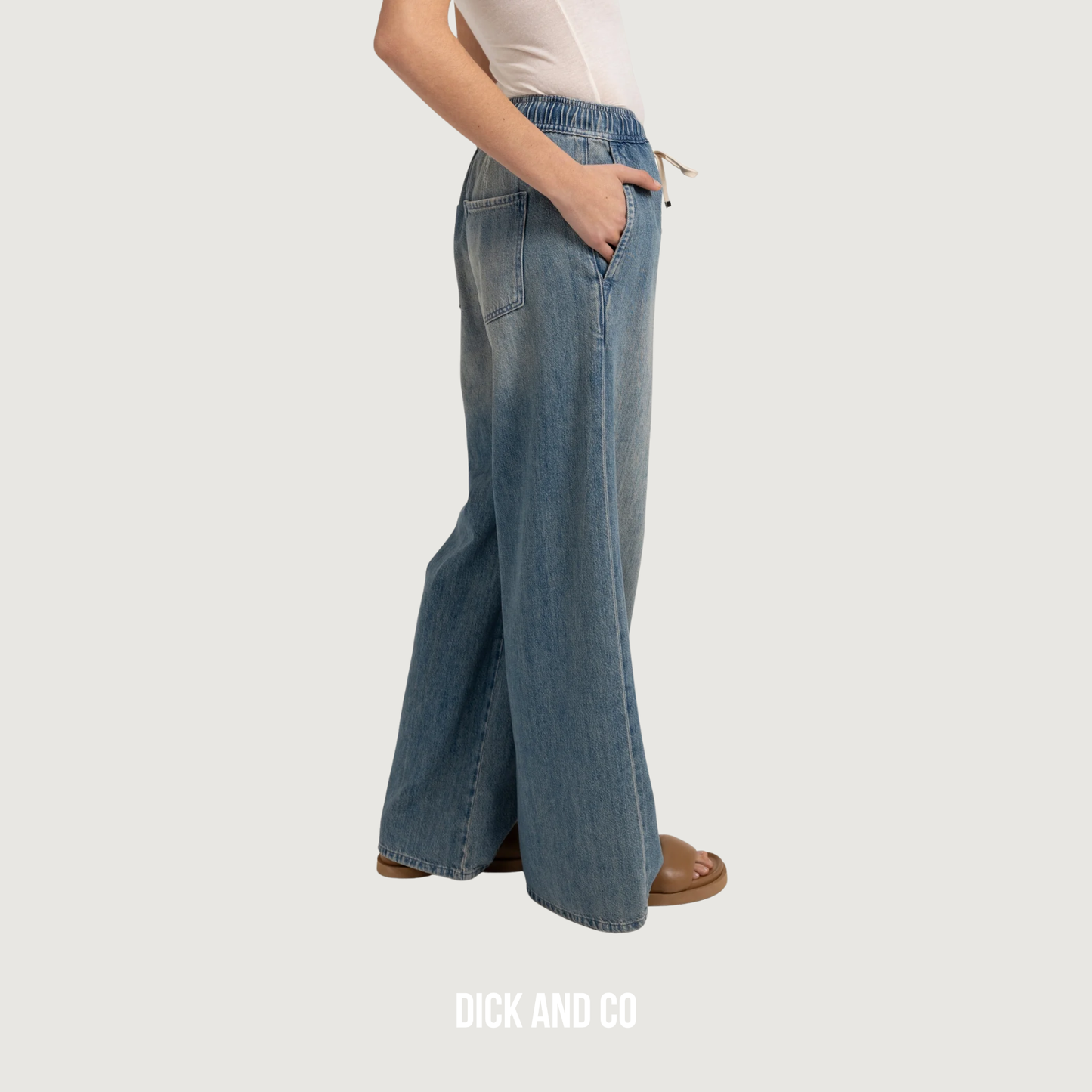 Denim broek met wijde pijpen en trekkoord