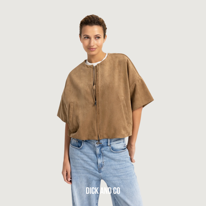 Oversized suede jasje met korte mouwen