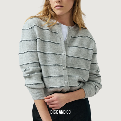 Gestreept gebreid vest met strikdetail