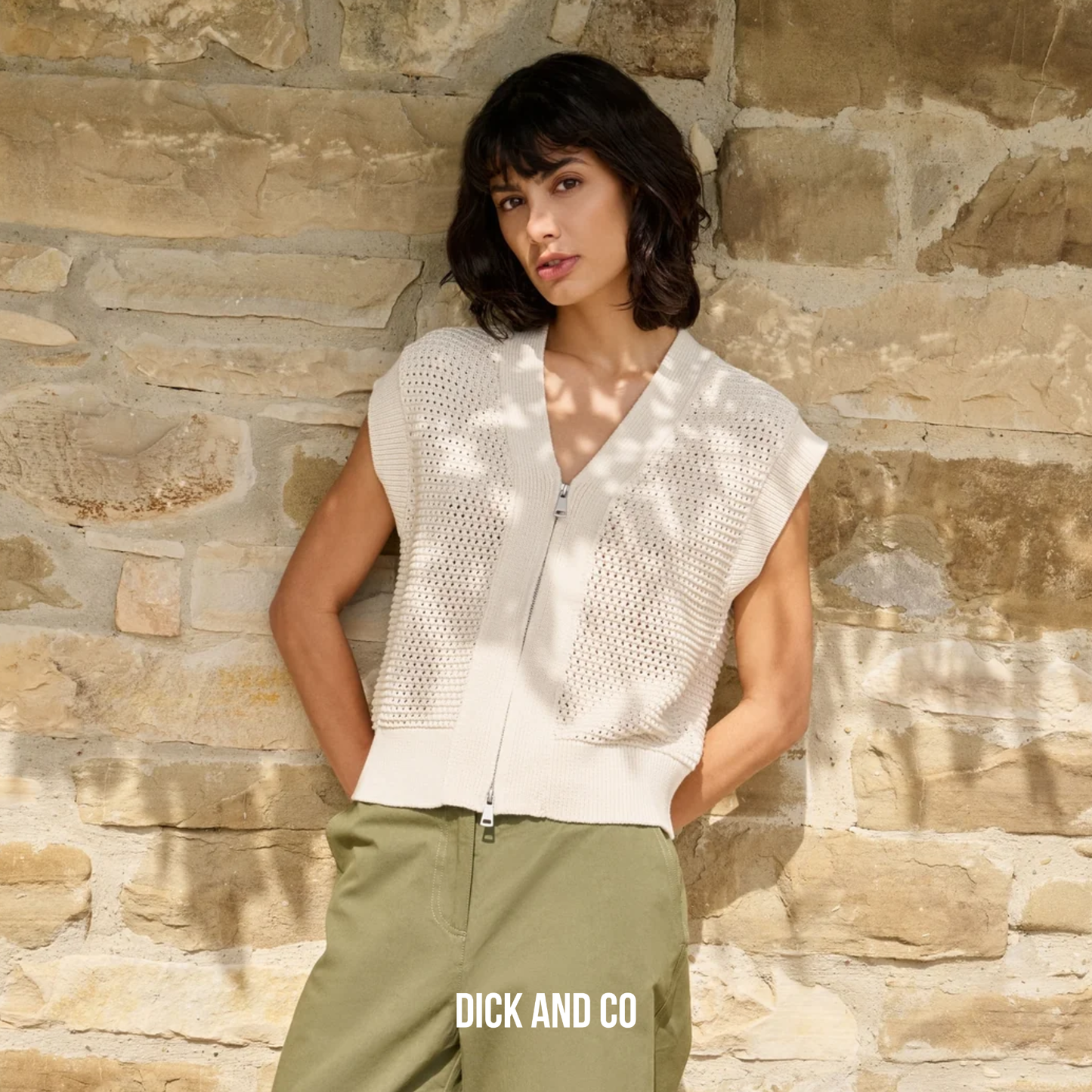 Mouwloos grofgebreid vest met rits