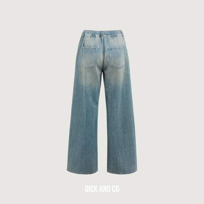 Denim broek met wijde pijpen en trekkoord