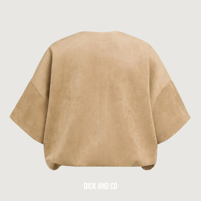 Oversized suede jasje met korte mouwen