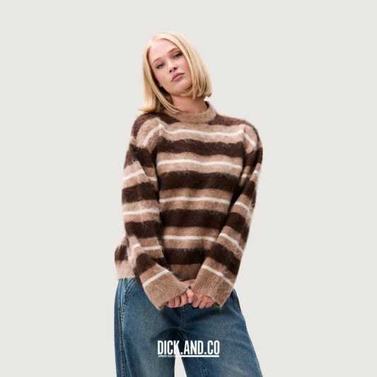 CATWALK JUNKIE Brushed striped knit in Bruin, gedragen door een model, vooraanzicht