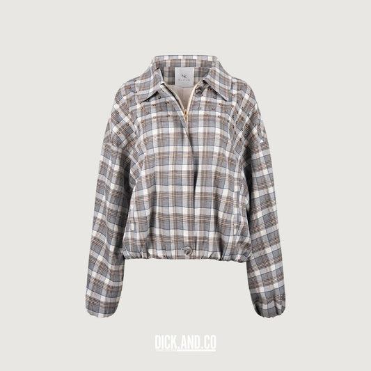 NUKUS Dominique Jacket Check in Beige, vrijstaand vooraanzicht