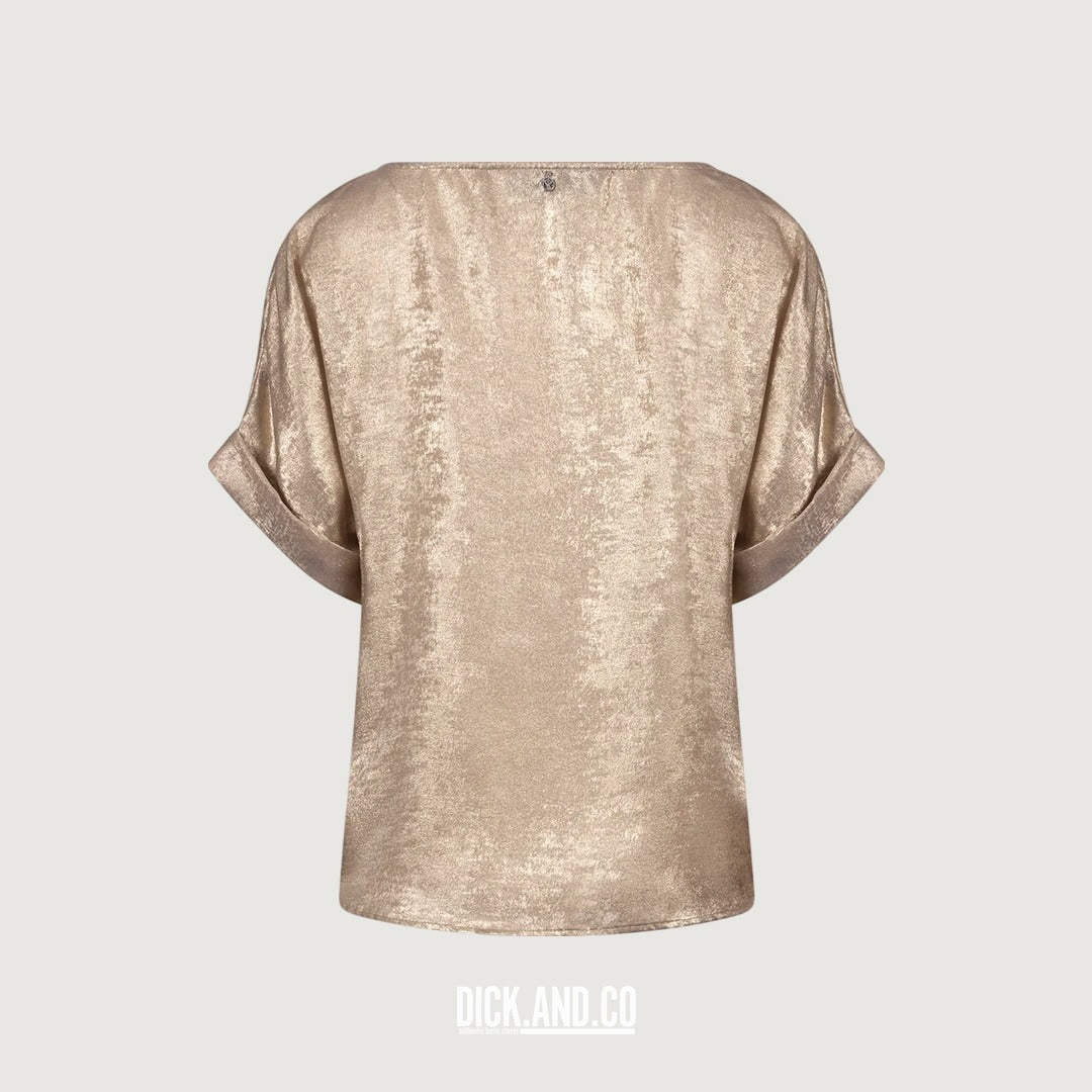 NUKUS Irene top Shiny in Gold (goud), vrijstaand achteraanzicht