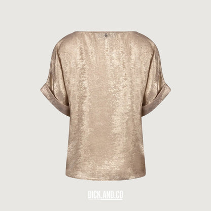 NUKUS Irene top Shiny in Gold (goud), vrijstaand achteraanzicht