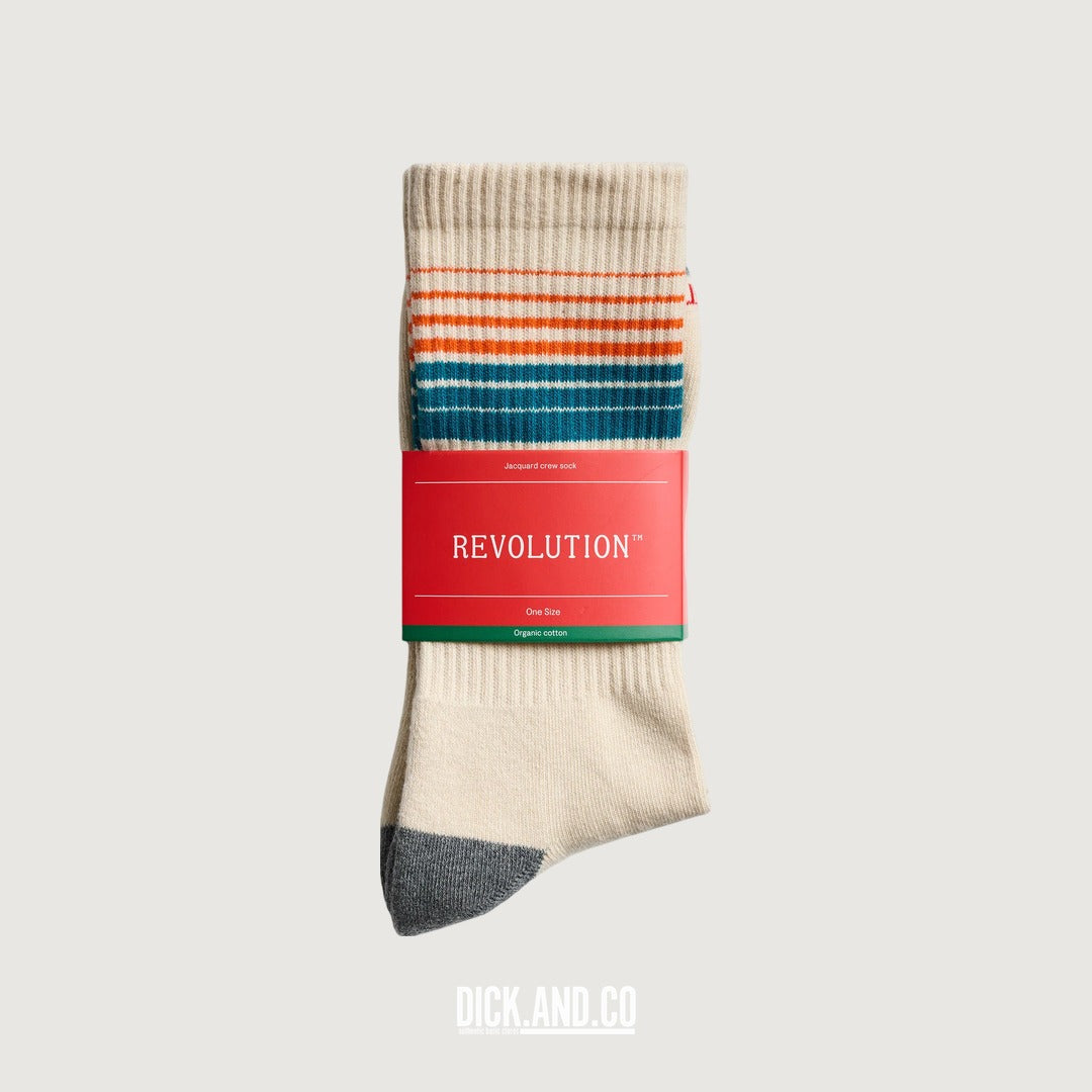 RVLT Jaquard Crew Sock in Offwhite (beige), vrijstaand vooraanzicht