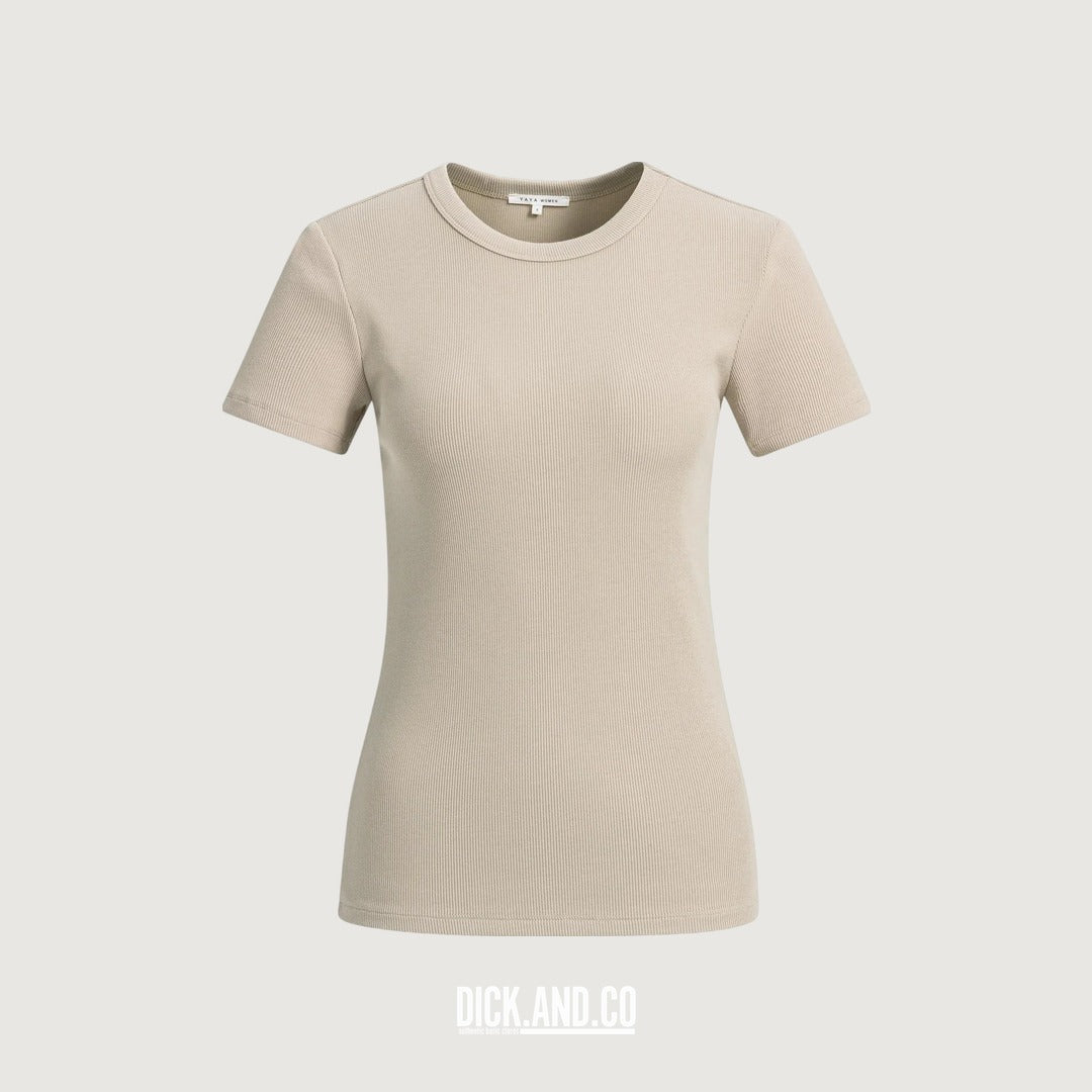YAYA Aansluitend ribgebreid t-shirt in Grijs, vrijstaand vooraanzicht