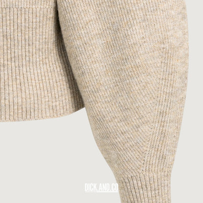 YAYA Gebreide coltrui met vleermuismouwen in Beige, detailopname