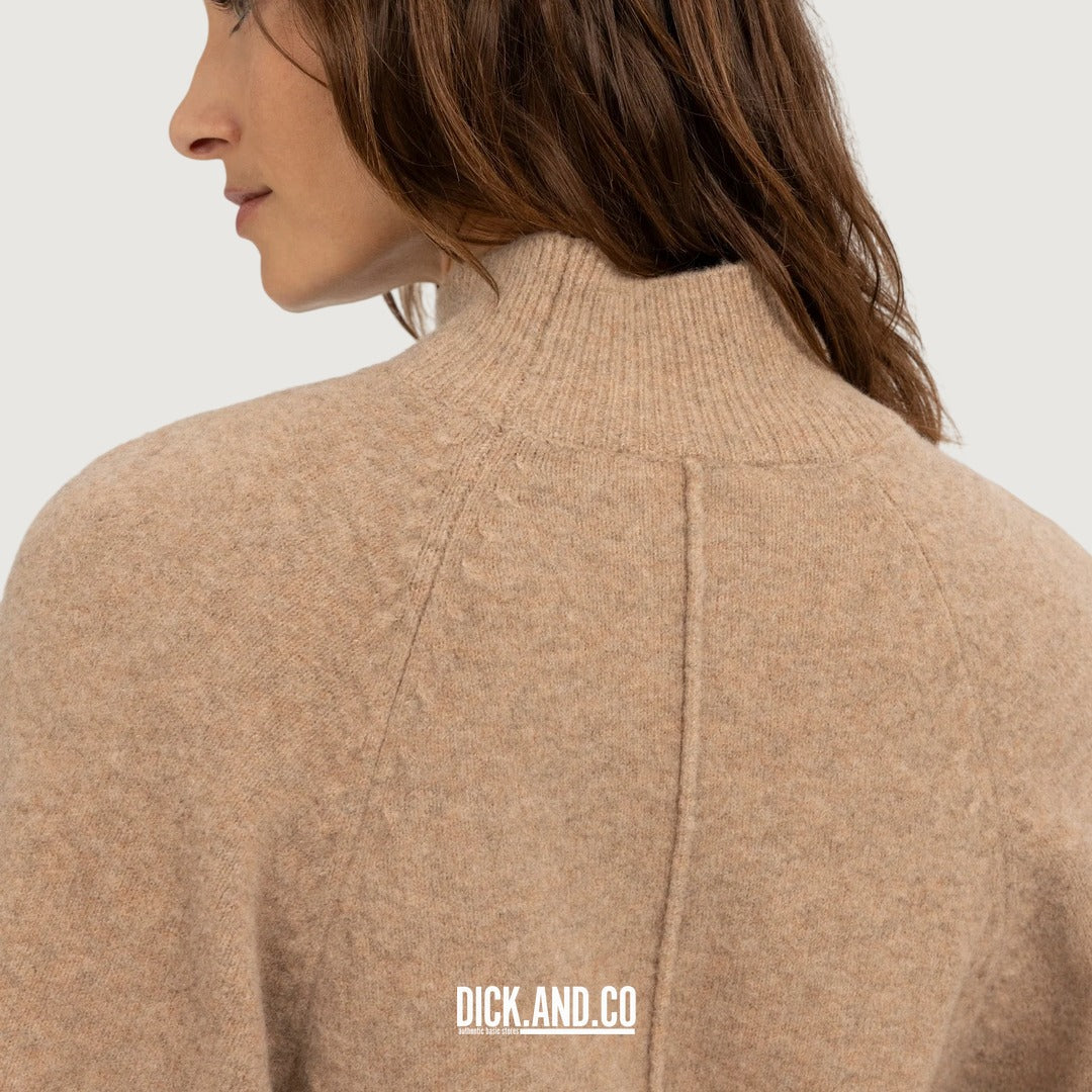 YAYA Gebreide trui met hoge hals en wijde mouwen in Beige, detailopname