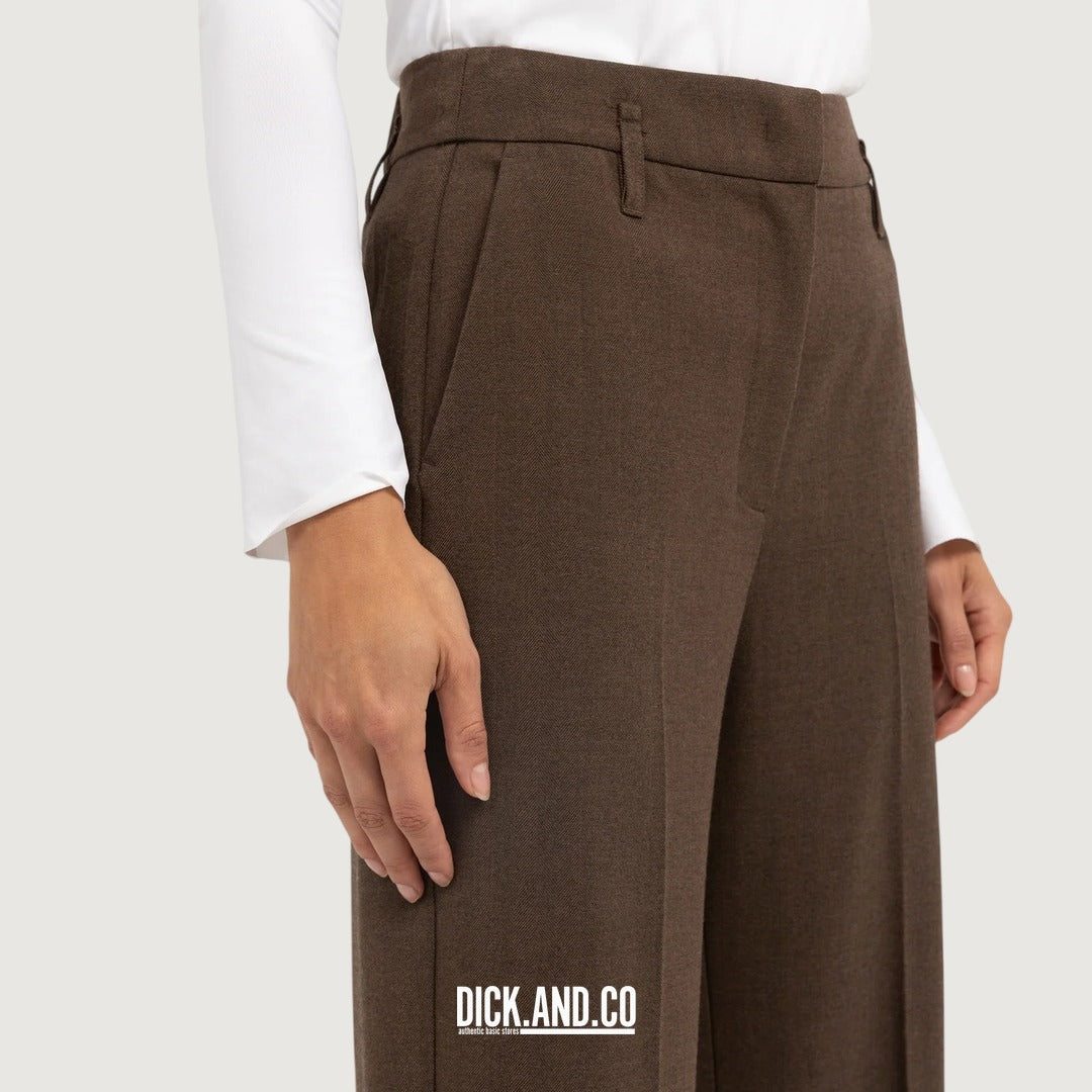 YAYA Geweven pantalon met rechte pijpen in Bruin, detailopname
