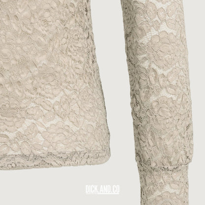 YAYA Kanten top met hoge hals en lange mouwen in Grijs, detailopname