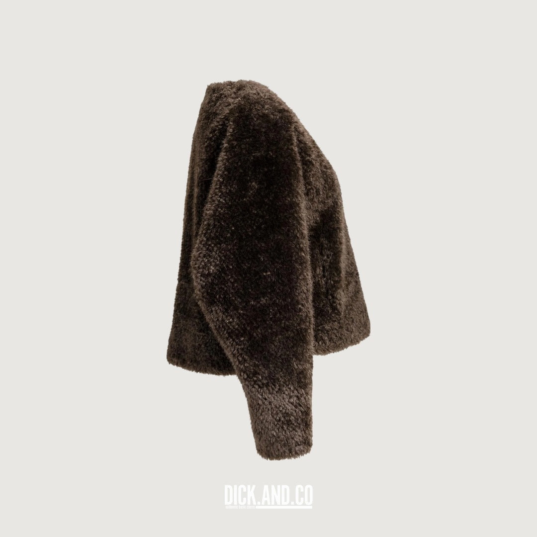 YAYA Oversized korte jas van imitatiebont met knopen in Bruin, zijaanzicht