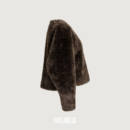 YAYA Oversized korte jas van imitatiebont met knopen in Bruin, zijaanzicht