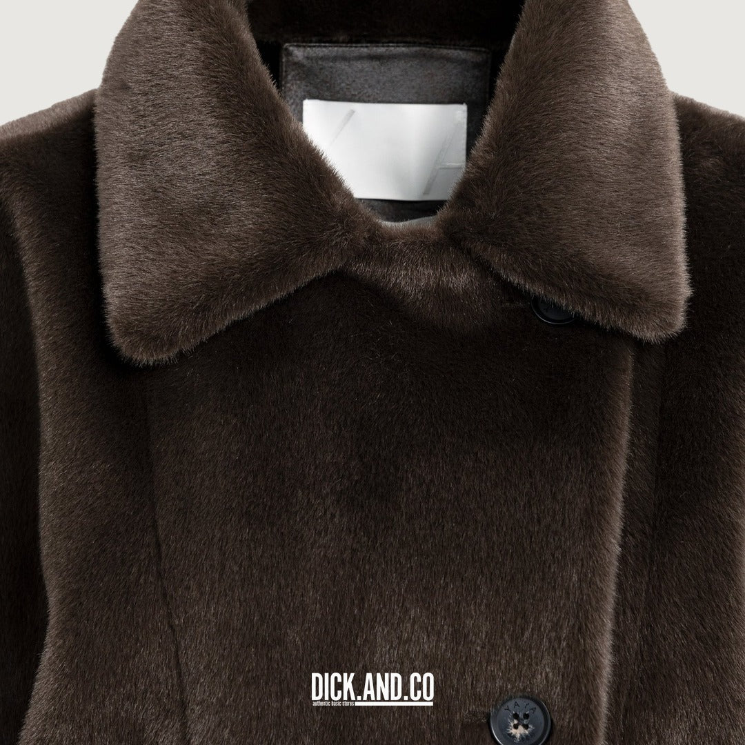 YAYA Oversized omkeerbare jas van imitatiebont in Bruin, detailopname