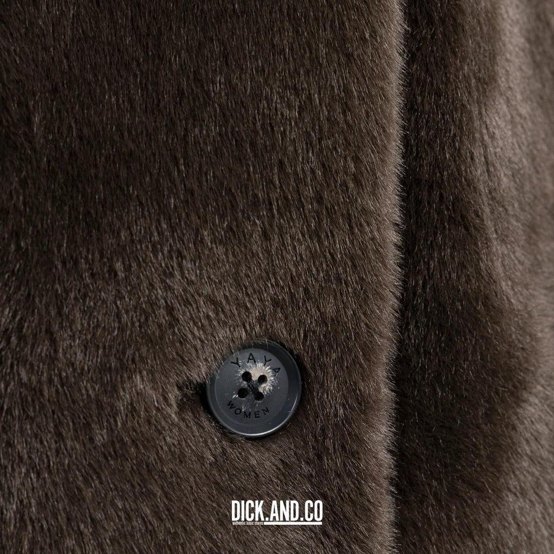 YAYA Oversized omkeerbare jas van imitatiebont in Bruin, detailopname