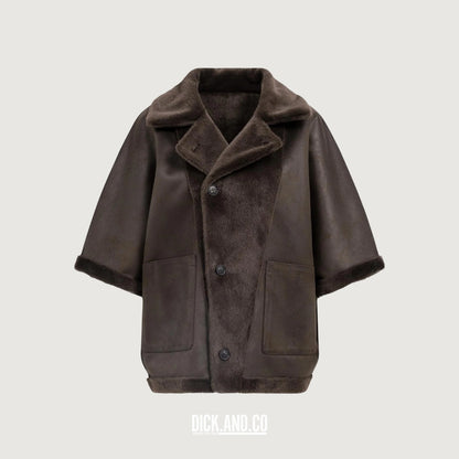 YAYA Oversized omkeerbare jas van imitatiebont in Bruin, vrijstaand vooraanzicht