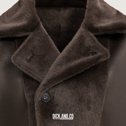 YAYA Oversized omkeerbare jas van imitatiebont in Bruin, detailopname