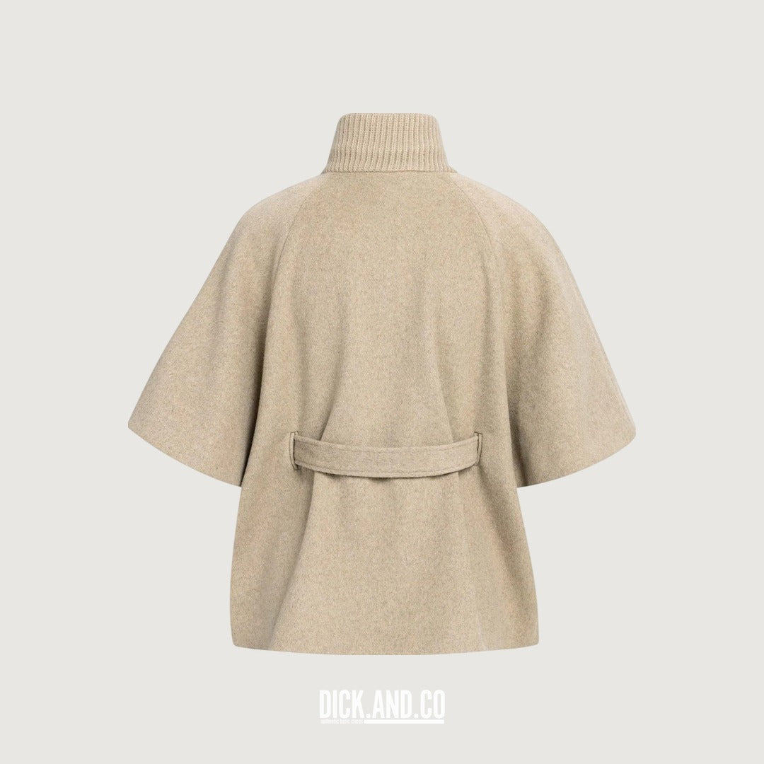 YAYA Ponchojas met ribkraag en ceintuur in Beige, vrijstaand achteraanzicht