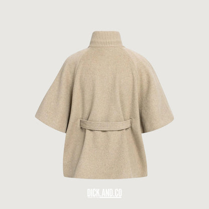YAYA Ponchojas met ribkraag en ceintuur in Beige, vrijstaand achteraanzicht