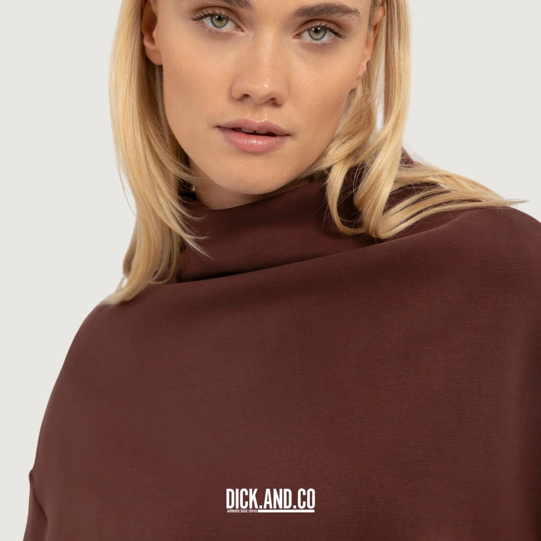 YAYA Sweater met gedrapeerde hoge hals in Rood, detailopname