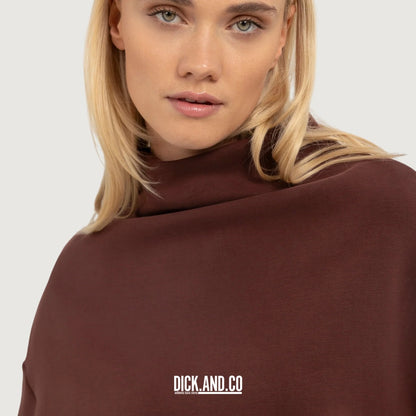 YAYA Sweater met gedrapeerde hoge hals in Rood, detailopname