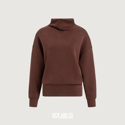 YAYA Sweater met gedrapeerde hoge hals in Rood, vrijstaand vooraanzicht