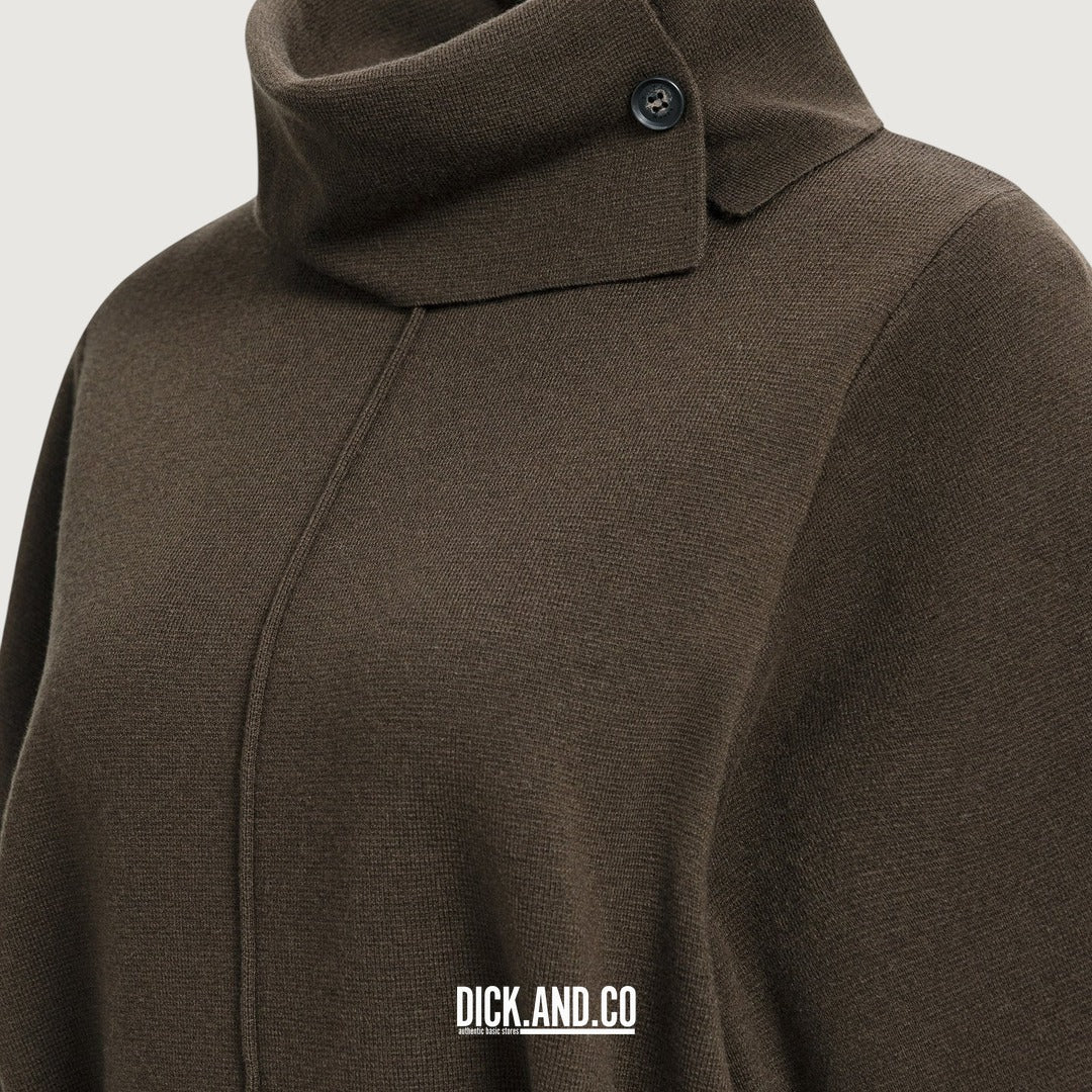 YAYA Sweater met hoge hals en strikceintuur in Bruin, detailopname