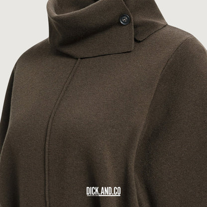 YAYA Sweater met hoge hals en strikceintuur in Bruin, detailopname