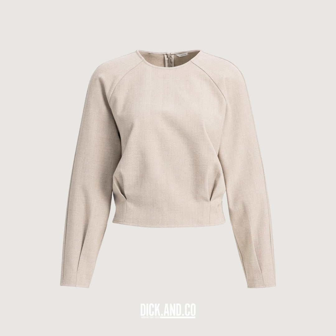 YAYA Top met subtiel bloezende zoom in Beige, vrijstaand vooraanzicht