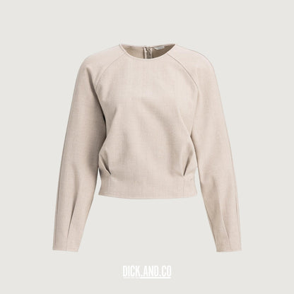 YAYA Top met subtiel bloezende zoom in Beige, vrijstaand vooraanzicht