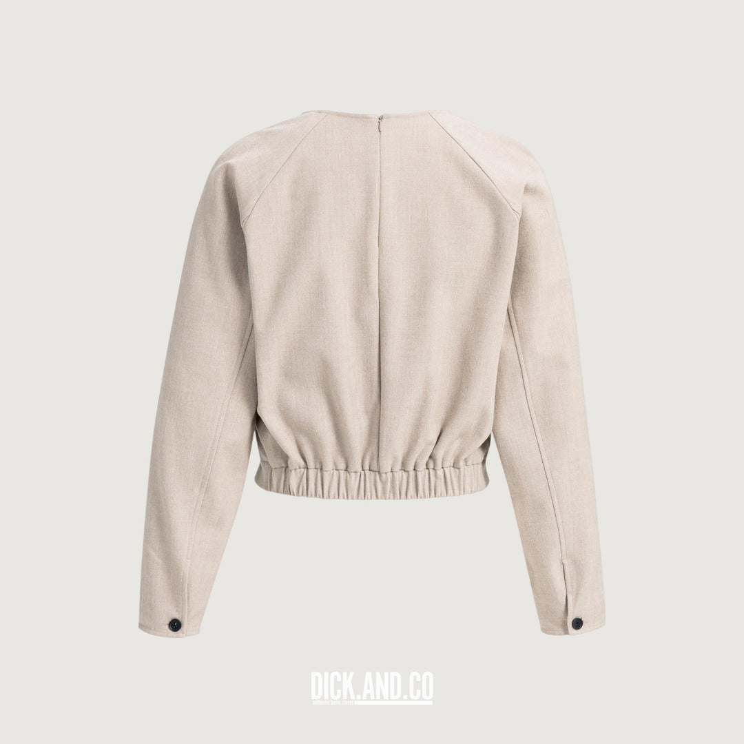 YAYA Top met subtiel bloezende zoom in Beige, vrijstaand achteraanzicht