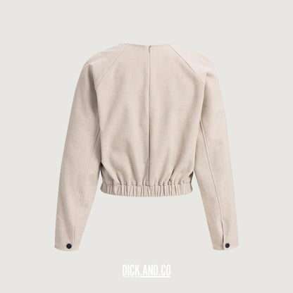 YAYA Top met subtiel bloezende zoom in Beige, vrijstaand achteraanzicht