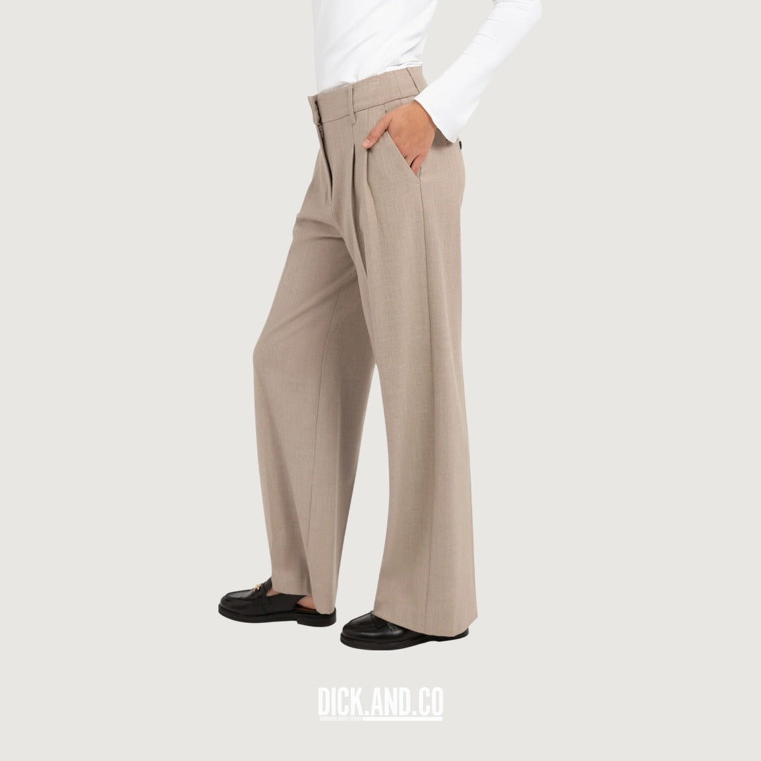 YAYA Zachte geweven pantalon met wijde pijpen in Beige, zijaanzicht