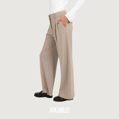 YAYA Zachte geweven pantalon met wijde pijpen in Beige, zijaanzicht